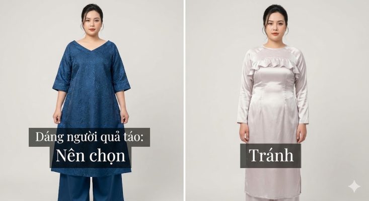 Cách chọn áo dài cách tân tay lỡ trẻ trung cho dáng người quả táo
