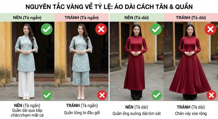 Nguyên tắc cho áo dài cách tân phối với quần gì