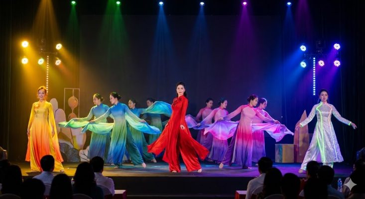 Áo dài cách tân múa văn nghệ nổi bật trên sân khấu